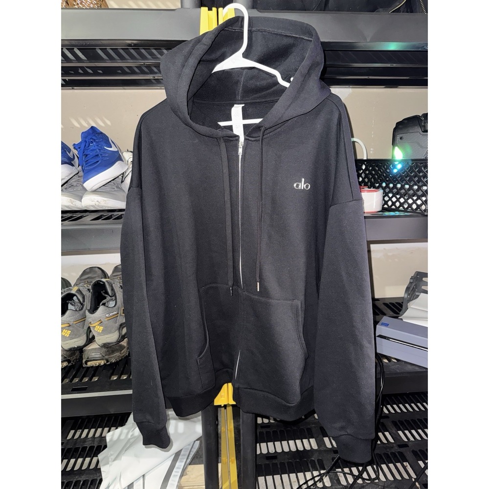 Alo Yoga Accolade Zip Up Hoodie Black Unisex XL Mens Hoodie Sweatshirt